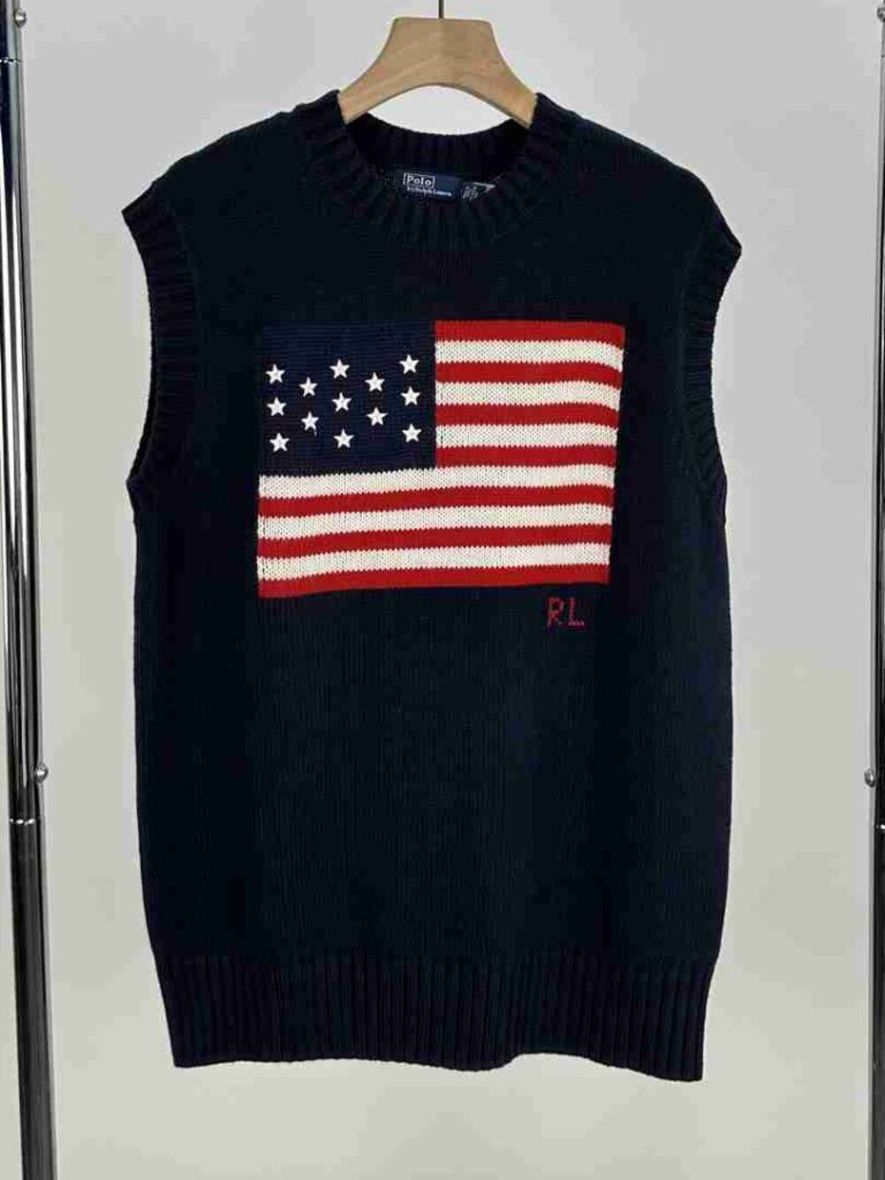 Polo Ralph Lauren American Flag Intarsia Knit Vest Navy Sleeveless Sweater